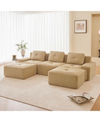 Streamdale Modern U-Shaped Corduroy Sectional Sofa with Movable Ottoman - Camel