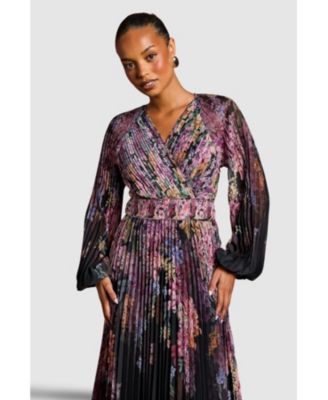 Women's Printed Pleated Wrap Dress