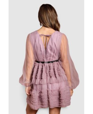 Women's Long Sleeve Mesh Wrap Top Mini Dress