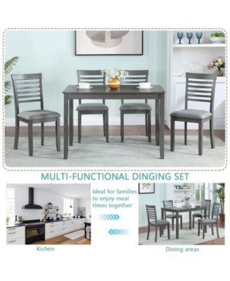 5-Piece Modern Dining Set with Rectangular Wood Table and 4 Upholstered Chairs