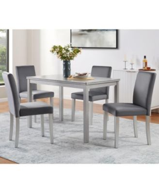 5-Piece Silver Grey Crystal Accent Wood Dining Set with Rectangular Table and 4 Upholstered Chairs