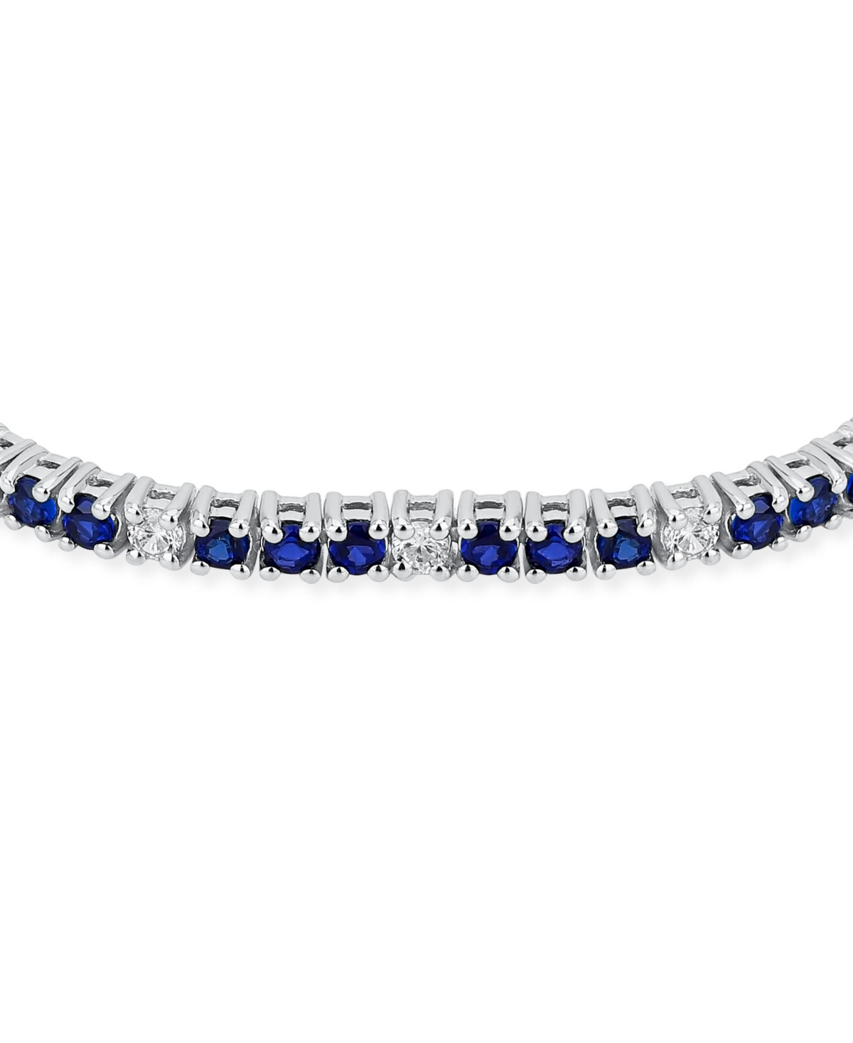 Bling Jewelry Alternating Created Synthetic Blue Sapphire White Zircon Bolo Tennis Bracelet Adjustable 7-8 Inch Sterling Silver