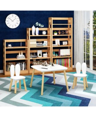 CASAINC 3-Piece Rabbit Themed Kids Table and Chair Set with Solid Wood Legs in White