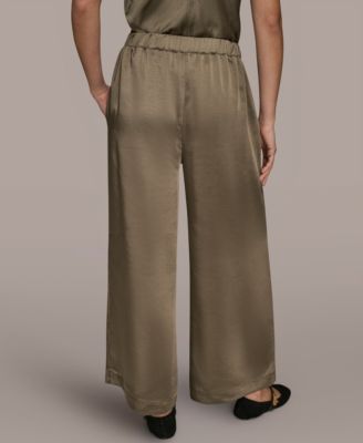 Women's Pull-On Satin Mid Rise Wide Leg Pants
