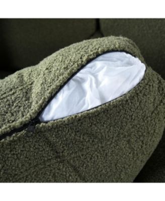 Streamdale 83.86" 3-Seater Sofa, Curved Armrest, Teddy Velvet, Solid Wood Legs & Frame, Green