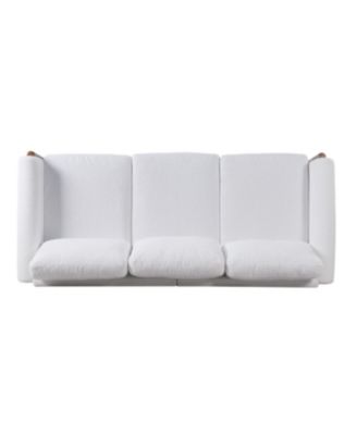 Streamdale 83.86" 3-Seater Sofa, Curved Armrest, Teddy Velvet, Solid Wood Legs & Frame, Green