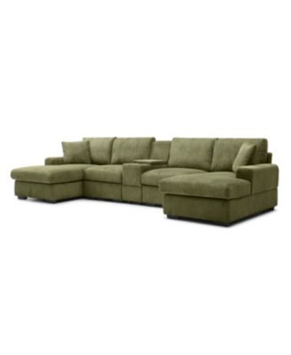 Streamdale U Shaped Cloud Couch Sectional Sofa, 126" Oversized Comfy Green Sofa with Console