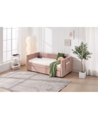 Streamdale Twin Upholstered Daybed with Trundle, USB, Pockets (Pink, Twin)