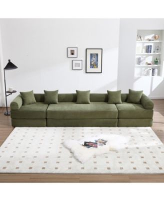 Convertible Folding Sofa Bed with Pillow Back Handrail, Cloud Corduroy Mattress Sofa