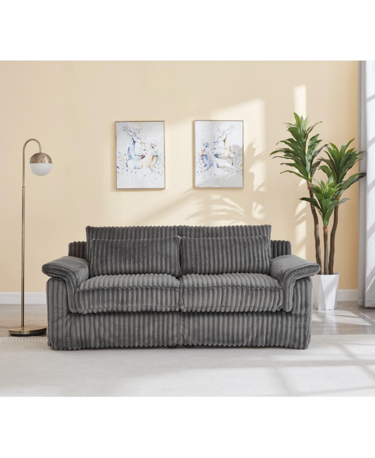 Streamdale Furniture Corduroy Loveseat Sofa with Pillow Top Arms & 2 Accent Pillows