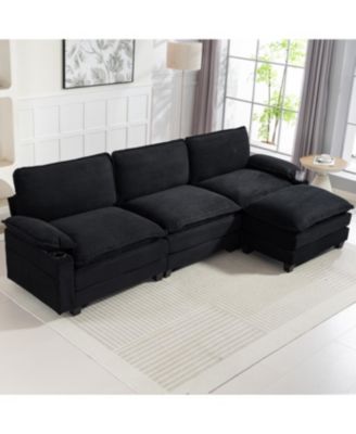 Streamdale Modern 3+1 L-Shaped Corduroy Sofa with Ottoman, Cloud Couch for Living Room.