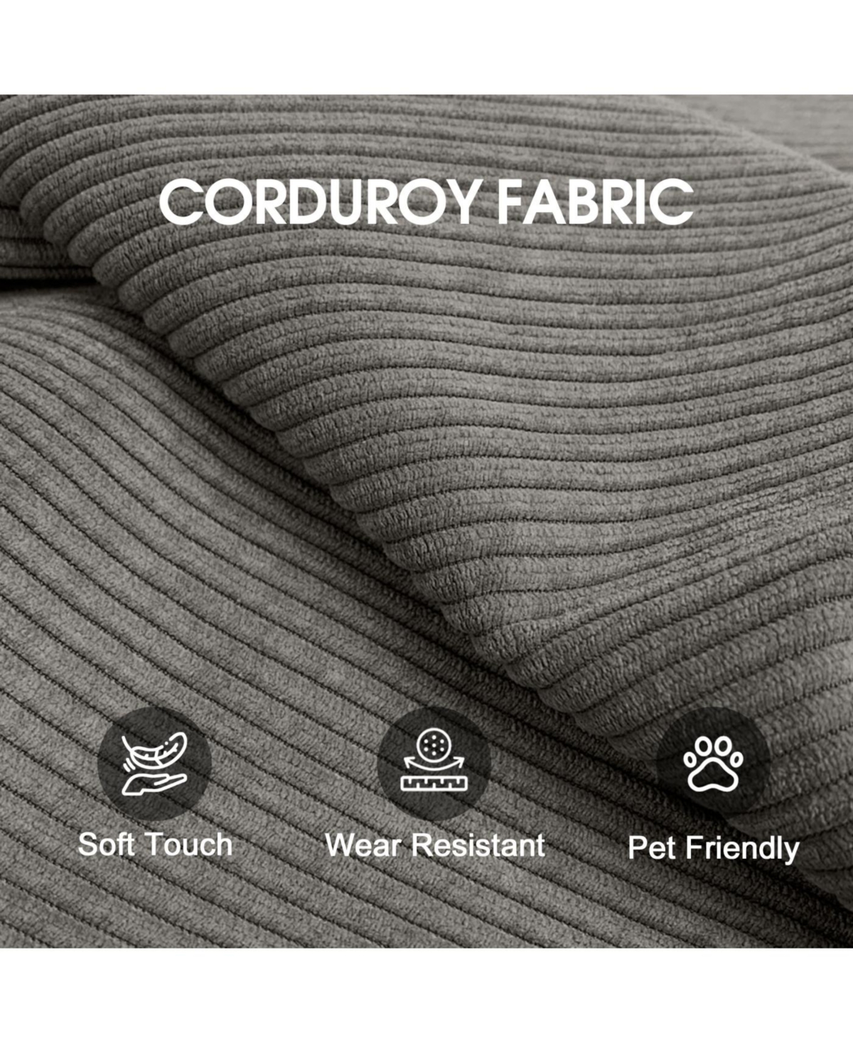 Streamdale Furniture Streamdale Corduroy Compression Sofa Bed with Pillow Back Support, Grey