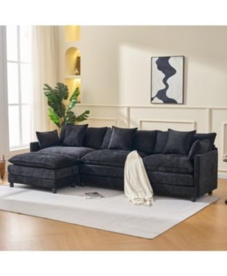 Streamdale Modern L-Shaped Cloud Couch with Ottoman - 4-Seat Chenille Sofa
