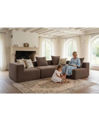  Modular Sectional Sofa, Full-Foam, Textured Brown Upholstery,