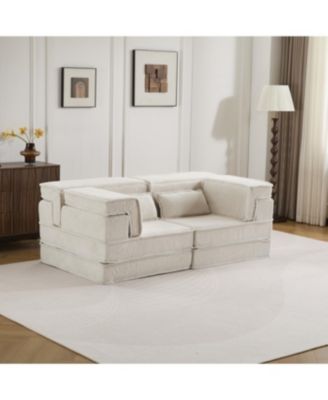 Streamdale Compression Sofa, Convertible Floor Sofa Bed, Modern Oversized Loveseat, White