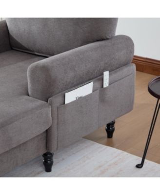 Streamdale Modern Minimalist Chenille Chaise Lounge Recliner Sofa with Wooden Legs & Side Pockets