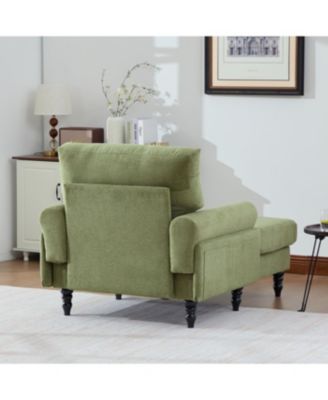 Streamdale Modern Minimalist Chenille Chaise Lounge Recliner Sofa with Wooden Legs & Storage Pockets