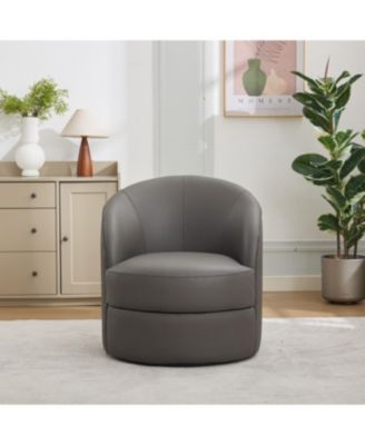 Streamdale Gray Leather Swivel Chair, Mid-Century Modern Lounge Chair