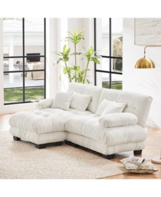 Streamdale Cloud Couch Chenille 2 Seater Sectional Sofa with Pillows and Ottoman, White