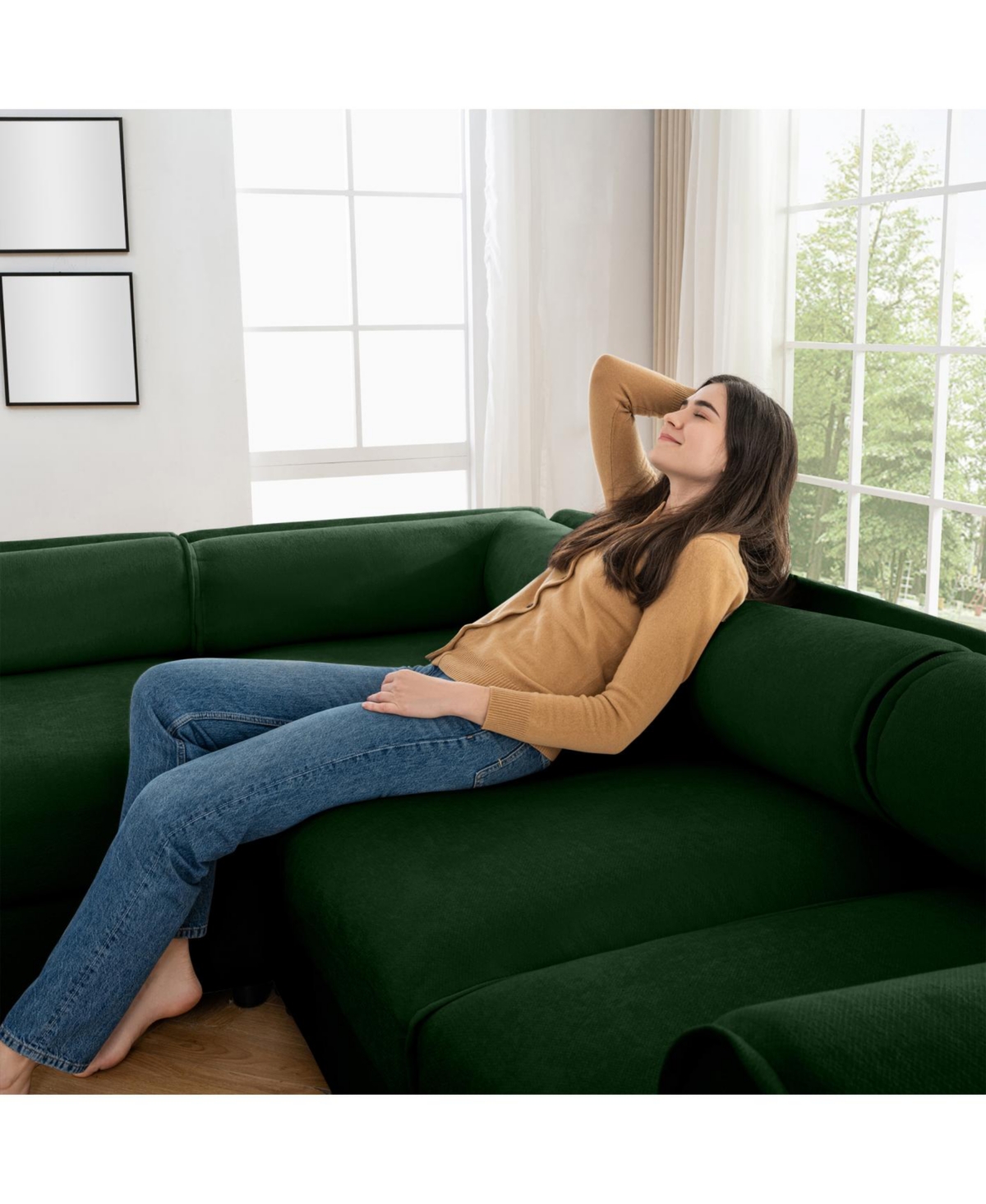 Streamdale Modern 6-Piece Modular Sectional Sofa with Storage - Soft Green Chenille