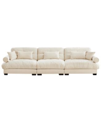 Streamdale Extra Large 3 Seat Modern Velvet Sofa, Oversize, Cloud-Like Comfort, Cream