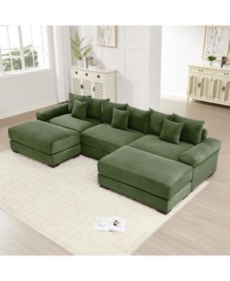 Streamdale 130" Oversized Cloud Modular Sectional Couch, Premium Corduroy, 3-Seater, Green