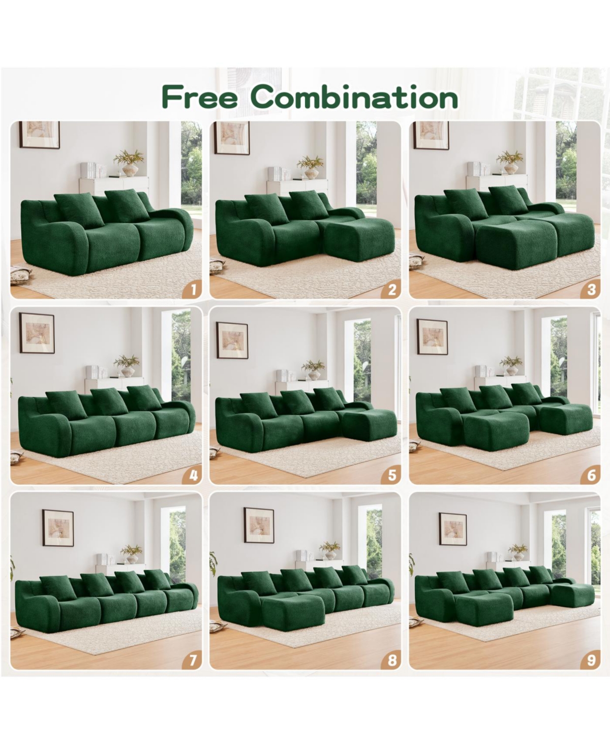 Streamdale Furniture Streamdale Soft Teddy Fabric Boneless Sofa with Anti-Slip Design, Green