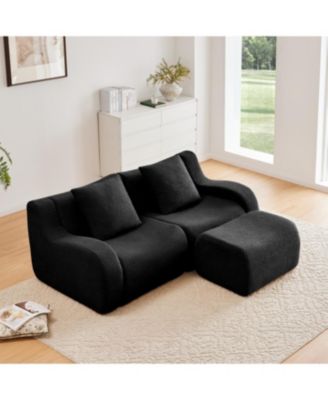  L-Shaped Teddy Fabric 2-Seat Boneless Sofa,