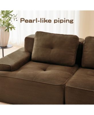 Streamdale 82" Modern L-Shaped Corduroy Sectional Sofa with Movable Ottoman, Brown