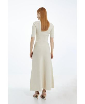 Women's Rib Knit Military Trim Maxi Dress