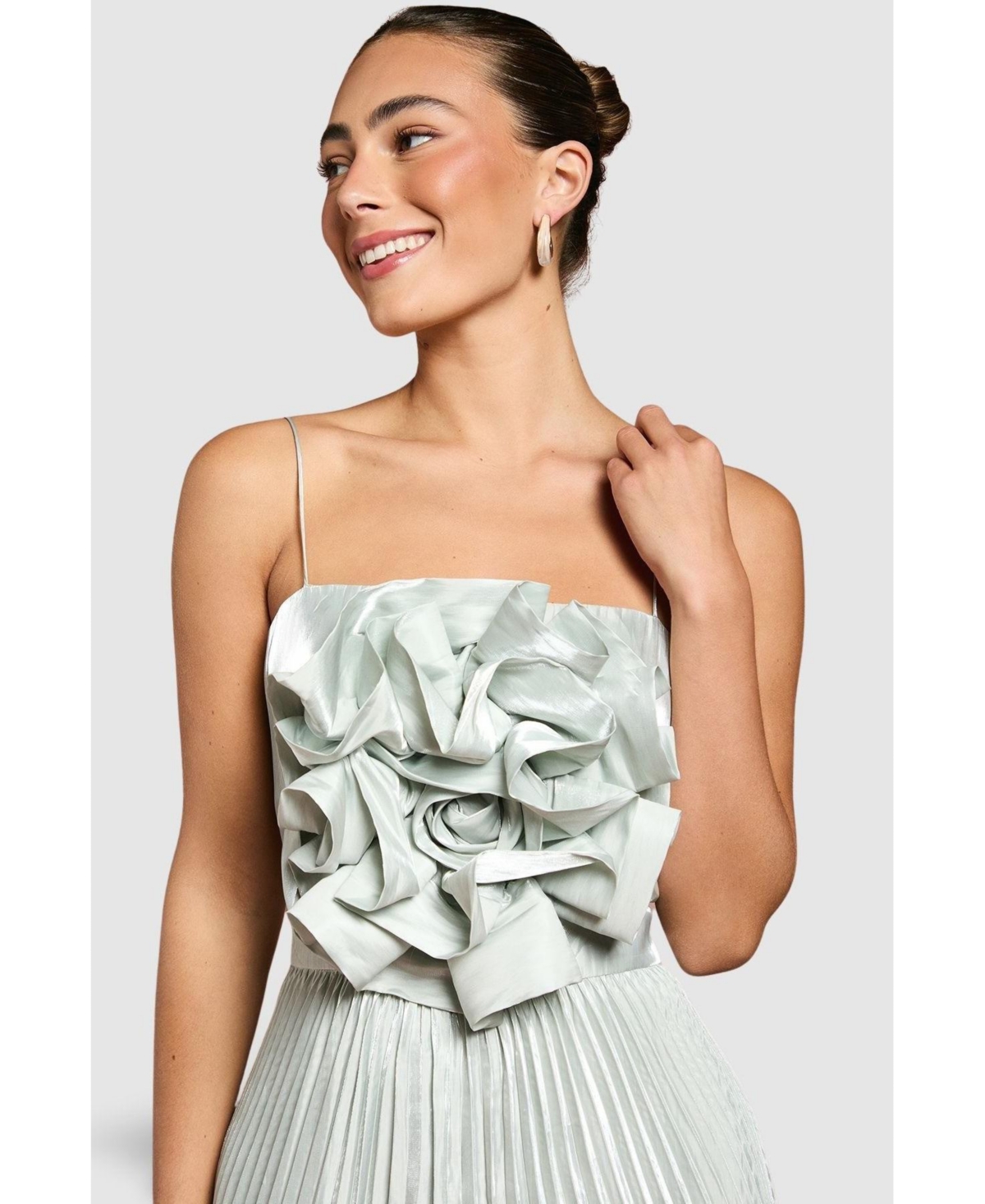 Coast Women's Metallic Pleated Corsage Maxi Dress