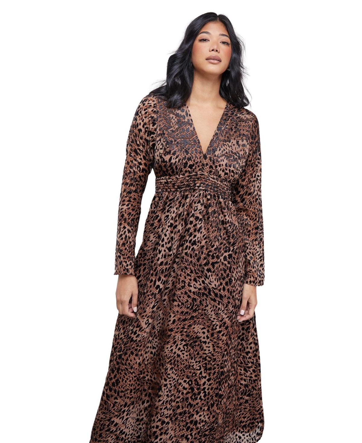 Warehouse Women's Plunge Neck Waisted Midi Dress