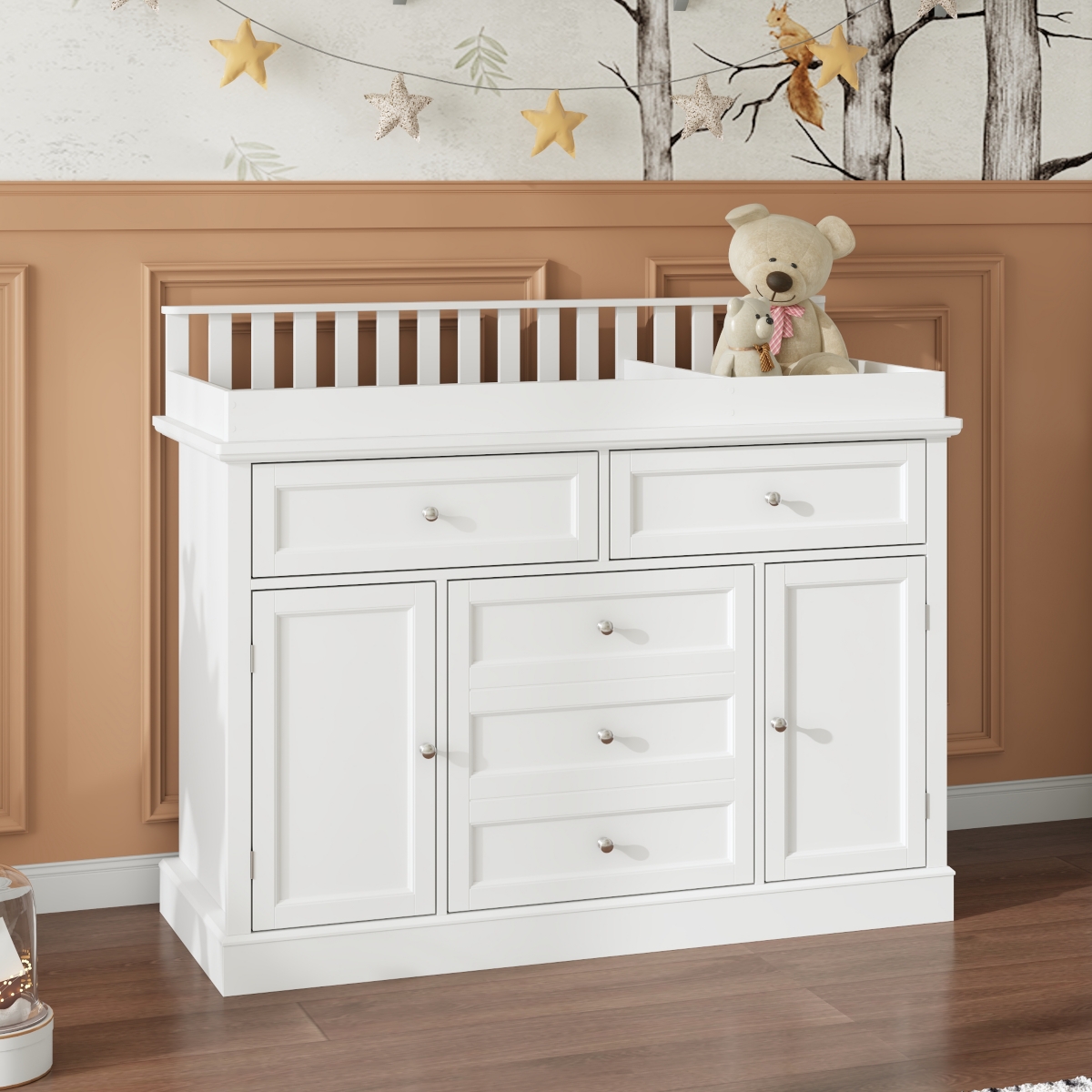 Homsee Changing Table, Chest of Drawers, Dresser with 3 Drawers, 4 Shelves and 2 Doors.
