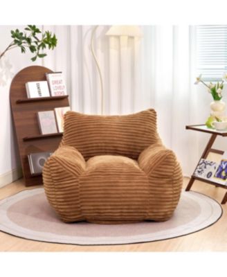 Bean Bag Chair with Armrests - Oversized Comfy Beige Lazy Floor Sofa Chair