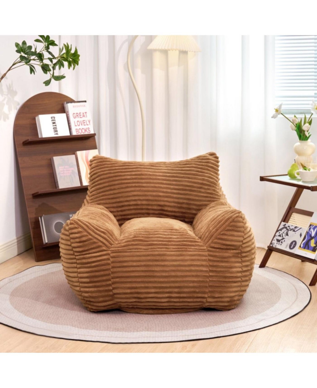 Streamdale Furniture Bean Bag Chair with Armrests - Oversized Comfy Beige Lazy Floor Sofa Chair