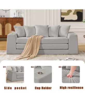  Corduroy Convertible Sofa Bed Loveseat with 5 Pillows, Side Pocket, No Assembly