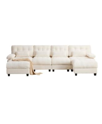 Streamdale 119" 4-Seater Sofa w/ 2 Ottomans, Adj. Backrest, 350lb/Seat, Chenille