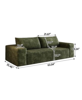 2-Setaser 63" Corduroy Sofa, Deep Seat Comfy Loveseat, Green