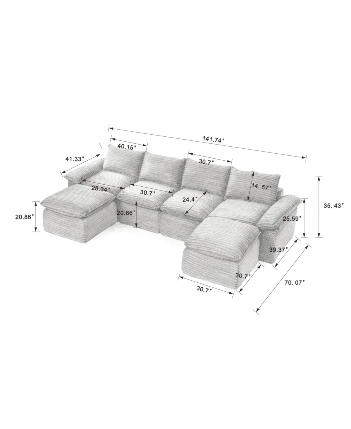 Streamdale Furniture Streamdale Modern corduroy cloud sofa, freely combined