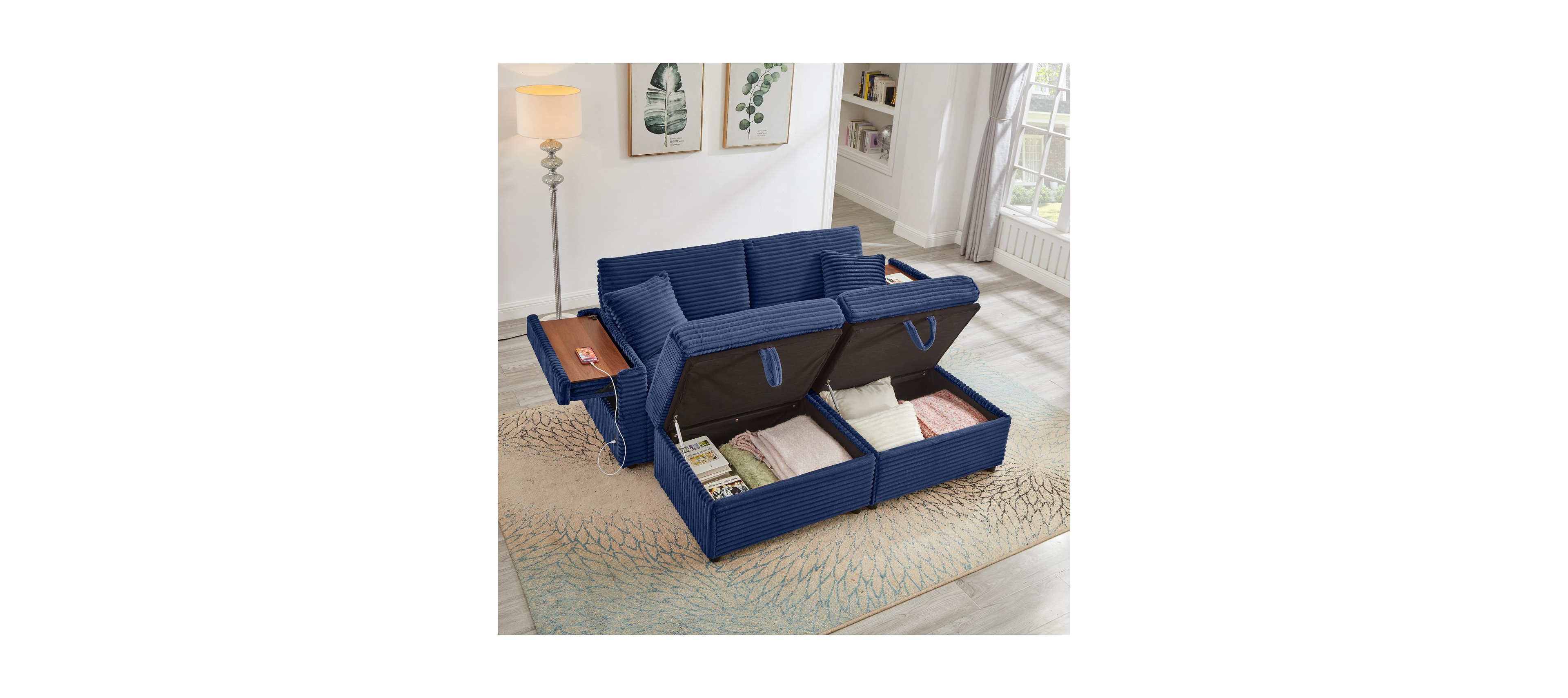 Streamdale Furniture Streamdale Comfortable Fluffy Corduroy Lazy Sofa with Storage