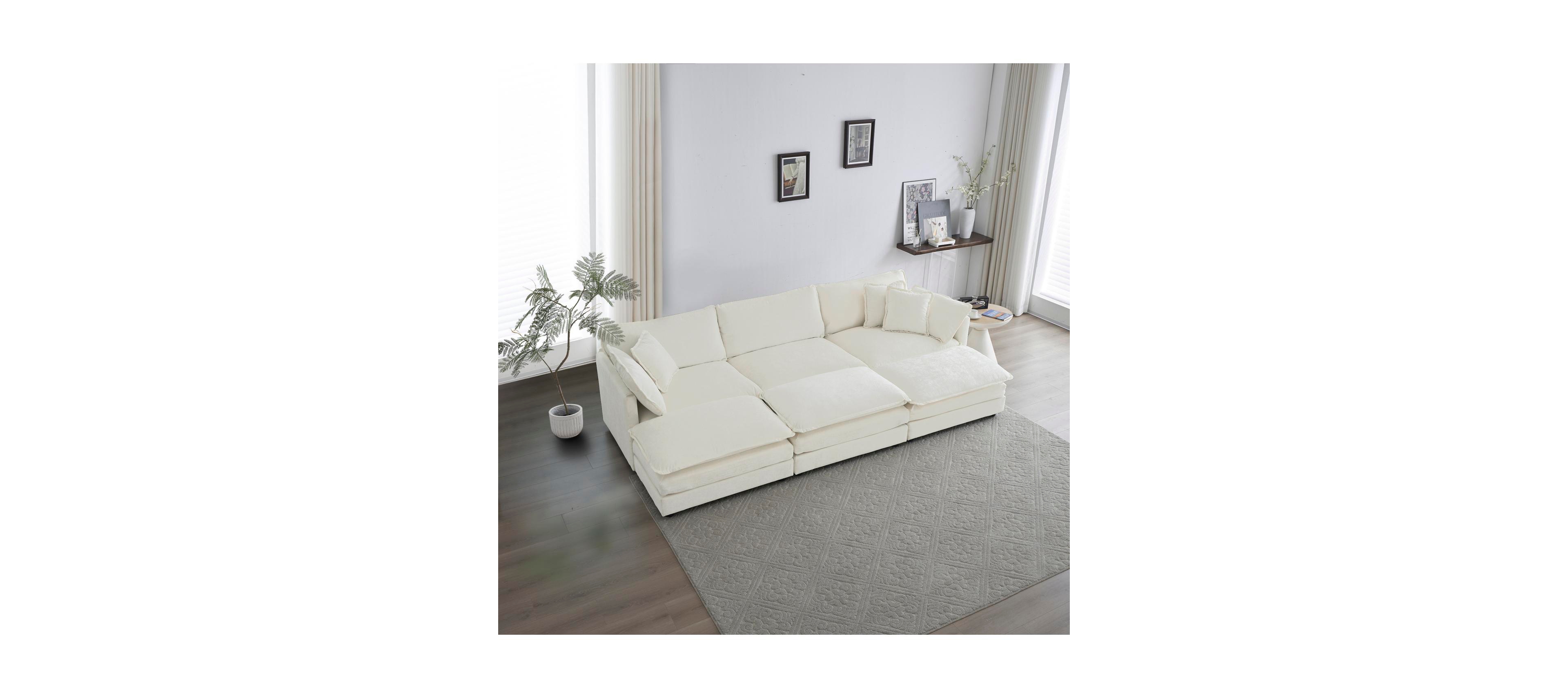 Streamdale Furniture Comfortable Deep Seat Reversible Modular 6 Seater Sectional Sofa with Ottomans & Pillows