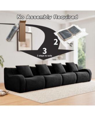 Streamdale 4-Seat Boneless Sofa, Teddy Fabric, No Assembly, Curved Armrest, Black