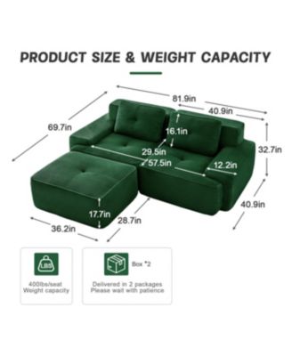  Modern L-Shaped Corduroy Sectional Sofa with Ottoman, Green
