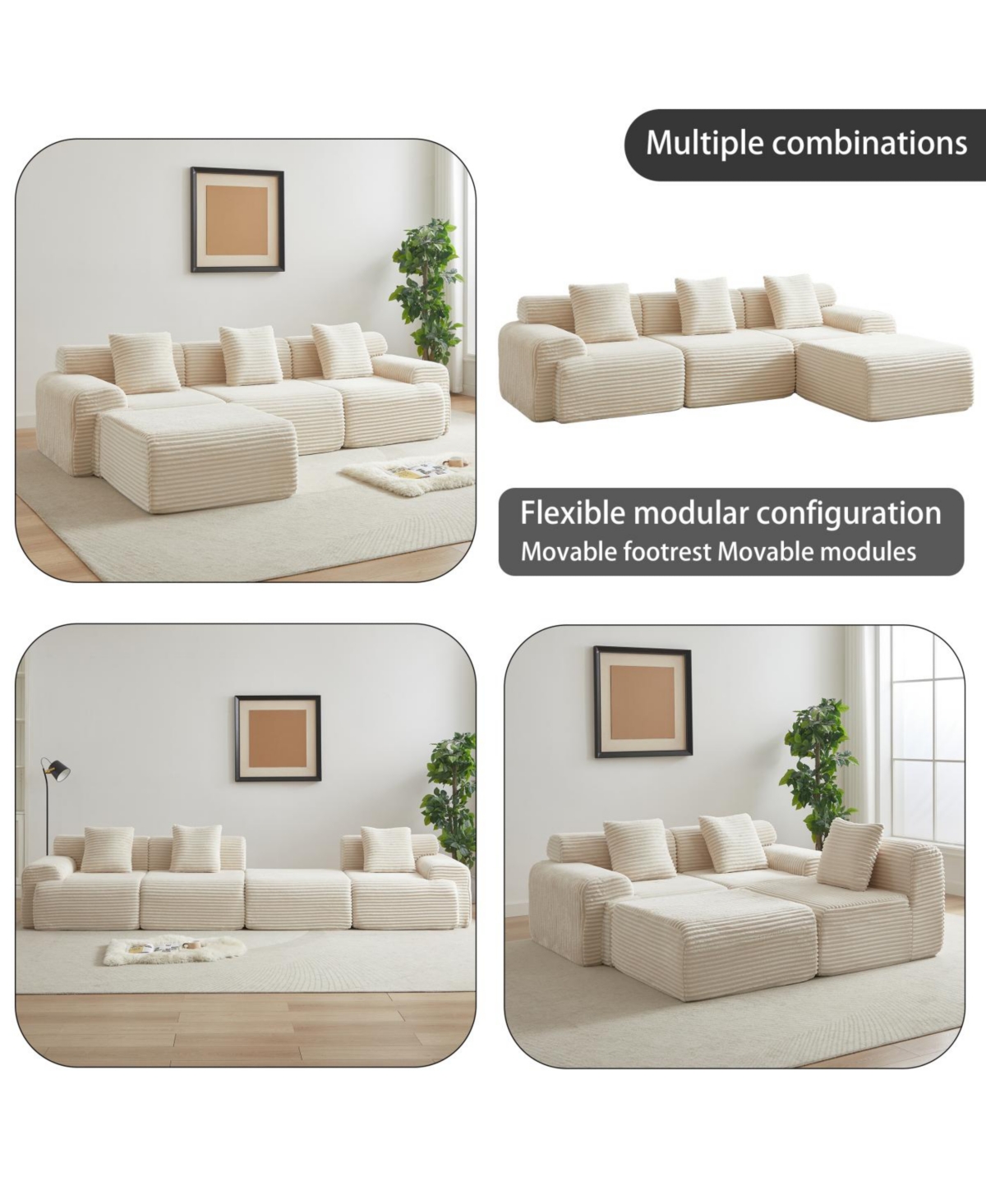 Streamdale Furniture Streamdale Corduroy Modular Sofa with 4 Configurable Modules & 3 Pillows
