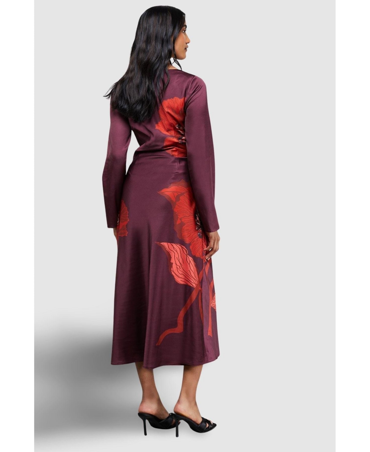 Warehouse Women's Floral Placement Print Satin Midi Dress