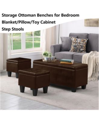 Streamdale Large Storage Ottoman Bench Set, 3-in-1 Combination, Tufted Linen