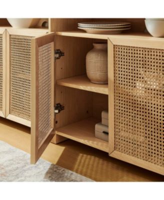 63" Mid Century Modern Rattan Sideboard Buffet Cabinet with Storage, Retro Coffee Bar