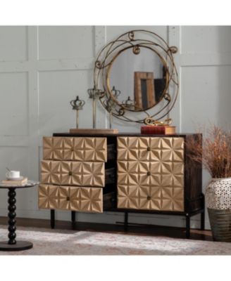 Streamdale Solid Wood Sideboard with Geometric Pattern, 6 Drawers