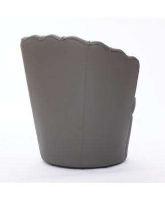 Streamdale Gray Petal Swivel Chair - Genuine Leather Wing-Back Desk Chair, Curved Design