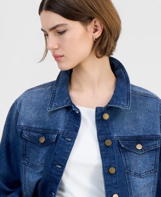 Juniors' Long-Sleeve Denim Trucker Jacket